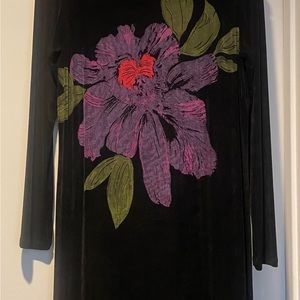Vintage Carole Little Maxi Black Dress w Mock Turtleneck & Splash of Color. S 10